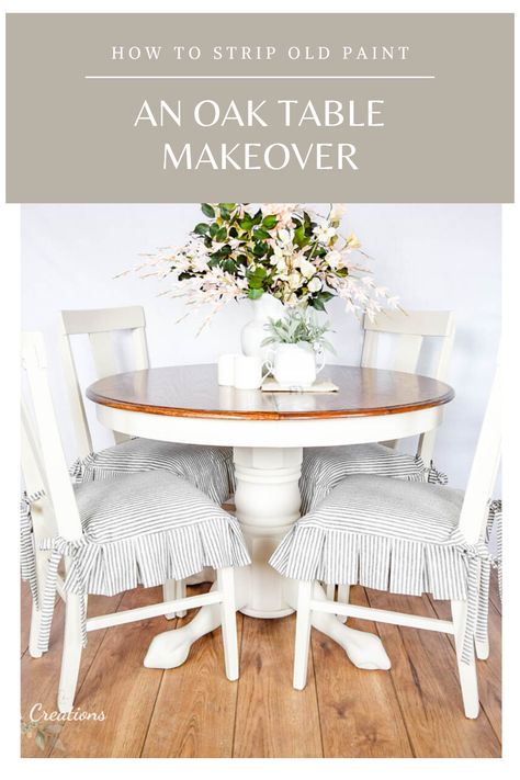 How to Strip Old Paint – An Oak Table Makeover Repaint Table And Chairs, Furniture Painting Tutorial, Painted Dining Chairs, Table Makeover, Furniture Hacks, Oak Table, Painted Table, Furniture Inspiration, Flipping Furniture