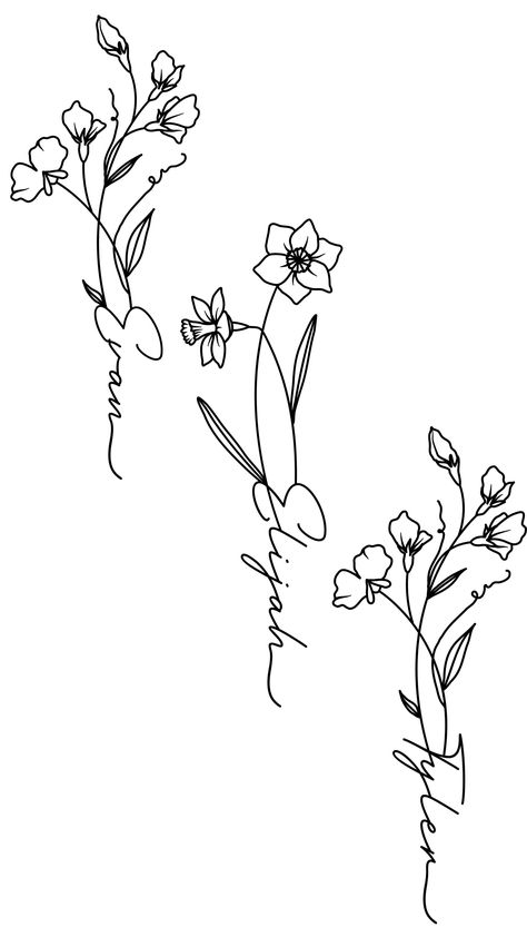 Sweet Pea Name Tattoo, Sweet Pea And Narcissus Tattoo, Narcissus Tattoo Design, Birth Flower Name Tattoo, Flower Name Tattoo, Narcissus Flower Tattoo, Narcissus Tattoo, Narcissus Flower Tattoos, Narcissus Flower