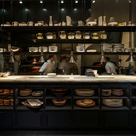 Studio Munge | Leuca Kitchen Restaurant Design, Open Kitchen Restaurant, Studio Munge, Bistro Interior, Restaurant Kitchen Design, Modern Restaurant Design, Kitchen Concepts, Cozy Cafe, Restaurant Kitchen