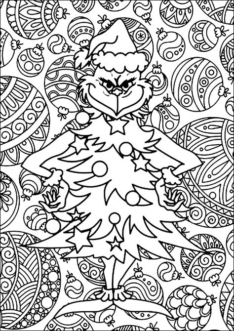 The Grinch disguised as a Christmas tree - JustColor.net : Free printable coloring pages for adults and kids Funny Christmas Coloring Pages, Grinch Color By Number, Coloring For Adults Free Printable, Christmas Colouring In Pages, Christmas Coloring Pages For Adults Free, Free Grinch Coloring Pages, Free Printable Christmas Cards To Color, Christmas Coloring Pages For Adults Free Printable, Adult Christmas Coloring Pages Printable