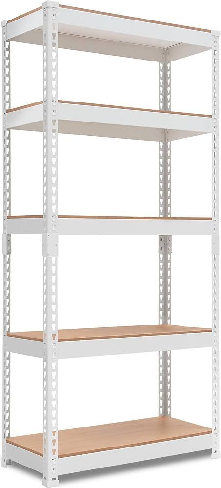 Amazon.com: HOMEDANT 5 Tier Storage Shelves Adjustable Laminated Garage Metal Shelving Unit Heavy Duty Utility Rack Shelf Warehouse Pantry Closet Kitchen 35.9" W x 16.2" D x 71.3" H White 1Pack : Home & Kitchen White Metal Shelf, Heavy Duty Shelves, Shelves Organization, Storage Utility, Nyc Loft, Heavy Duty Shelving, Metal Shelving, Metal Shelving Units, Steel Shelving