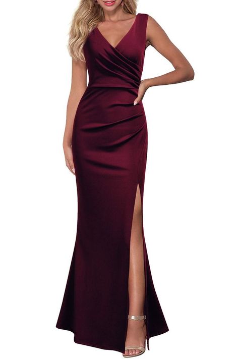 Women Sleeveless V Neck Split Evening Cocktail Long Dress Party Long Dress, Gala Party, Plum Dress, Deep V Neck Dress, 파티 드레스, Satin Evening Dresses, Spaghetti Strap Maxi Dress, Evening Cocktail, Vestido Casual