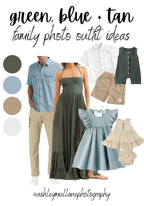 Ashley Mullane's Amazon Page Family Photos Chambray, Family Pictures With Green Dress, Teal Family Photo Outfits, Green Blue Cream Family Photos, Family Picture Blue Color Schemes, Best Family Picture Outfits, Boho Style Family Photoshoot, Family Pictures Light Blue, Mint Family Pictures Outfits