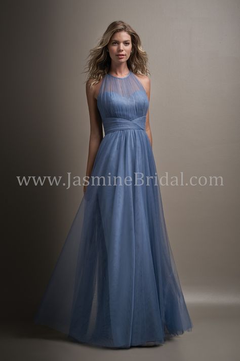 L194011 Long Illusion Neckline Soft Tulle Bridesmaid Dress Aqua Blue Bridesmaid Dresses, Pale Blue Bridesmaid Dresses, Jasmine Bridesmaids Dresses, Maid Of Honor Dress, Jasmine Bridal, Halter Bridesmaid Dress, Sweetheart Neckline Dress, Special Event Dresses, Beautiful Bridesmaid Dresses