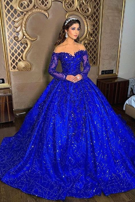 This silk wedding dress looks totally stunning for brides. I totally recommend that if you love elegance. Save that to your silk dress faves. Royal Blue Ball Gown, Royal Ball Gowns, Blue Wedding Dress Royal, Western Gowns, Royal Blue Gown, Wedding Dress Bustle, Princess Bridal Gown, Elegant Bridal Gown, Princess Bridal