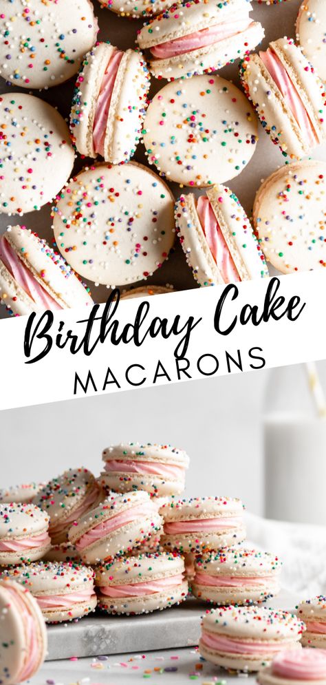 Boxed Birthday Cake, Birthday Cake Macarons, Classic Birthday Cake, Baking Birthday Cake, French Macaroon Recipes, Cake Macarons, Classic Birthday, Birthday Cake Flavors, Macaron Flavors