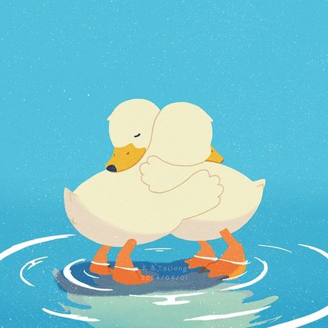 2 Ducks, Square Wallpaper, Ducks Aesthetic Drawing, Duck Art Aesthetic, Duck Cartoon Cute, Cute Duck Painting, Ducks In Love Drawing, Duck Painting Cute, Goose Drawing