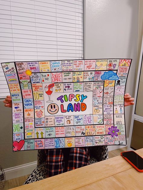 Drink Board Game Diy, Drinking Boards Diy, Party Games Board, College Board Games, Friend Drinking Games, Make A Bored Game, Diy Halloween Board Game, Tipsy Game Board, Board Game Homemade