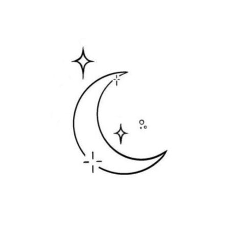 Moon And Star Line Tattoo, Easy Moon Tattoo, Moon With 3 Stars Tattoo, Simple Moon Star Tattoo, Small Moon Tattoos For Women Simple, Moon With Sparkles Tattoo, Small Moon Hand Tattoo, Moon Tattoo Designs Simple, Tiny Moon And Stars Tattoo