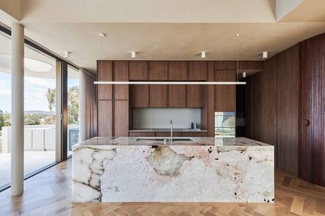 CDK Stone on Instagram: "Spectacular Pink Patagonia in the kitchen @portum.byronbay , a luxury stay and shoot location in the heart of Byron Bay.⁣⁣ Photo by @andymacpherson.studio ⁣ ⁣⁣ #cdkstone #pinkpatagonia #quartzite #naturalstone #naturalbeauty #naturesmasterpiece #designstyle #natural #stone #interiors #exteriors #designinspo #designinspiration #natural #interiors #stone #interiordecor #designoftheday" Patagonia Quartzite, Quartzite Kitchen Island, Quartzite Kitchen Countertops, Stone Kitchen Island, Pink Patagonia, Kitchen Refurbishment, Natural Interiors, Stone Benchtop, Light Brown Highlights