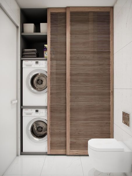 Laundry Closet In Bathroom, Desain Pantry, Laundry Design, Laundry Room Ideas, Modern Laundry Rooms, Laundry Room Remodel, Laundry Room Inspiration, Laundry Closet, Small Laundry Room