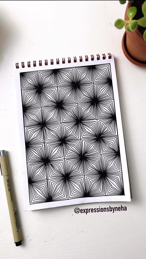 The thing that you should keep in mind while doing this pattern is to draw from an angle that is comfortable and if that means rotating… | Instagram Cool Drawing Patterns, Line Pattern Drawing, Boredom Drawings, Cool Designs To Draw Pattern, Free Your Mind Art, Cool Patterns To Draw, Pattern Drawing Ideas, Zen Tangle Patterns, Zentangle Patterns Ideas