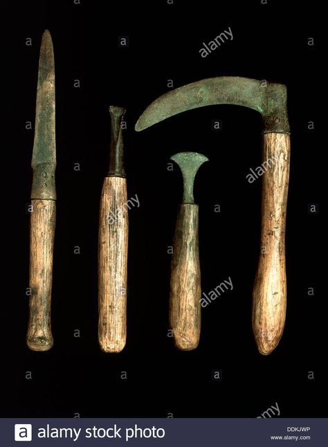 Bronze Age tools, with modern handles. Stock Photo Bronze Age Tools, Ancient Crafts, Tools Aesthetic, Ancient Civilisations, Agricultural Tools, Camp Life, Iron Age, Wealth Management, Bronze Age