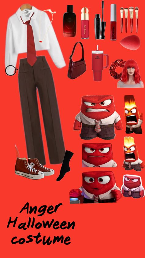 #anger😡💢🌹❤️ Anger From Inside Out Costume Girl, Anger Costume Female, Anger Outfits Inside Out, Anger Inside Out Outfit, Anger Inside Out Halloween Costume, Anger From Inside Out Costume, Inside Out Outfit Ideas Aesthetic, Anger Inside Out Costume, Inside Out Costume