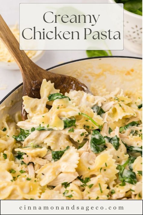 Creamy Chicken Pasta Chicken Spinach Bowtie Pasta, Fall Bowtie Pasta, Chicken And Farfalle Pasta, Chicken Farfalle Pasta Recipes, Chicken Bowtie Pasta Recipes, Creamy Bowtie Pasta Recipes, Tuscan Chicken Tortellini, Bowtie Pasta Recipes, Healthy Meals Lunch