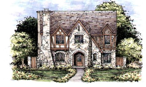 Plan #141-339 - Houseplans.com Tudor House Plans, Cottage Flooring, Tudor Home, Tudor Cottage, Tudor Style Homes, Sims House Plans, Casas Coloniales, Tudor House, Luxury House Plans