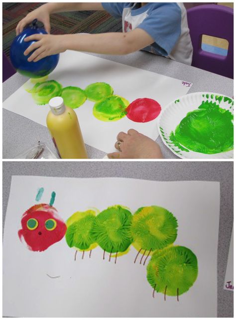 Die Raupe Nimmersatt - das Bild wurde mit der Luftballon-Technik gestaltet Travel Classroom, Caterpillar Art, Hungry Caterpillar Craft, Hungry Caterpillar Activities, Insects Preschool, Caterpillar Craft, April Crafts, Insect Crafts, Balloon Painting