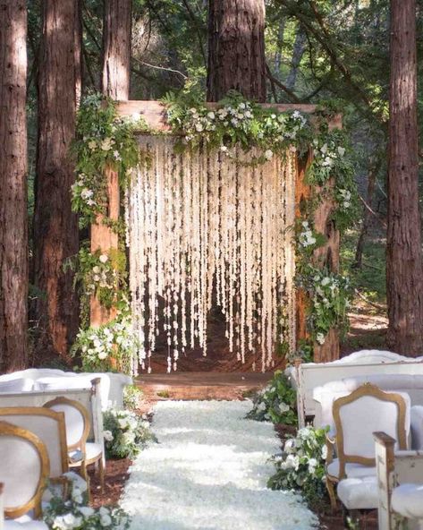 20 Magical Forest Wedding Ceremony Setups | SouthBound Bride Aisle Entrance Decor, Midsummer Wedding, Forest Wedding Ceremony, Quince Decor, Wedding Ceremony Setup, Lotr Wedding, Floral Themed Wedding, Woodland Wedding Inspiration, Wedding Flower Trends