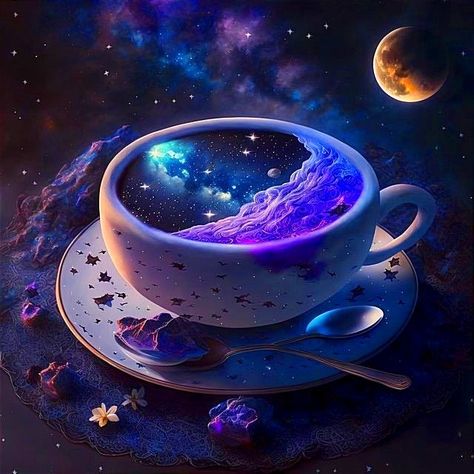 �귀여운 음식 그림, Cafe Art, Arte Fantasy, Beautiful Fantasy Art, Purple Aesthetic, Coffee Art, Scenery Wallpaper, Surreal Art, Mosaic Crafts