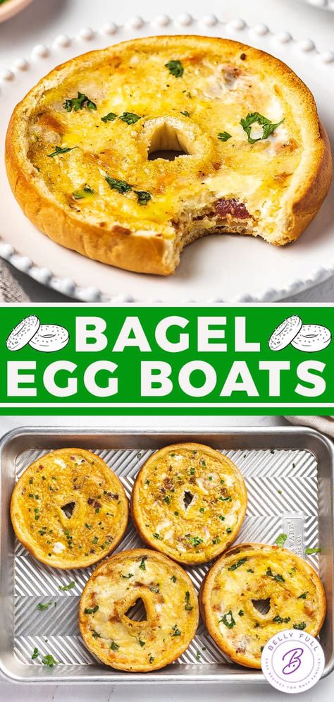 Eggs And Bagels Breakfast Recipes, Bagel Egg Sandwich Breakfast Recipes, Bagels With Eggs, Breakfast Bagels Ideas, Bagel Boats Breakfast, Bagel Egg Bake, Begal Recipe Breakfast, Bagel And Egg Breakfast, Bagel Meals