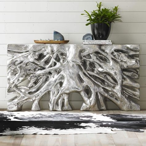 How to Make Your Home Look Like a Million Bucks Root Console Table, Lychee Tree, Mirror Buffet, Silver Console Table, Square Roots, Branch Design, Phillips Collection, Aluminum Table, Arte Inspo