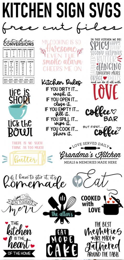 16 FREE, original Kitchen Sign SVGs that would look awesome on display in your kitchen, dining room or pantry. Cricut Pantry Door Sign, Funny Pantry Sign, Kitchen Sayings Signs Quotes Free Printables, Dining Room Signs Quotes Farmhouse, Kitchen Posters Printable Free, Kitchen Signs Sayings, Pantry Sign Ideas, Dining Room Signs Quotes, Kitchen Quotes Decor Printables