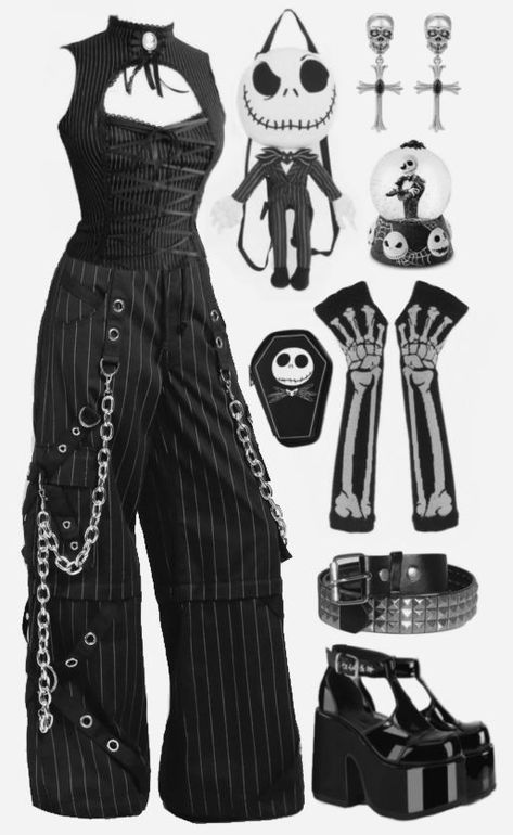 Skeleton Outfit Ideas, Skeleton Inspired Outfit, Alt Halloween Outfits, Gothcore Clothes, Alt Fit Ideas, Goth Clothes Ideas, Outfits To Put Your Oc In, Female Metalhead Outfit, Goth Outfits Drawing