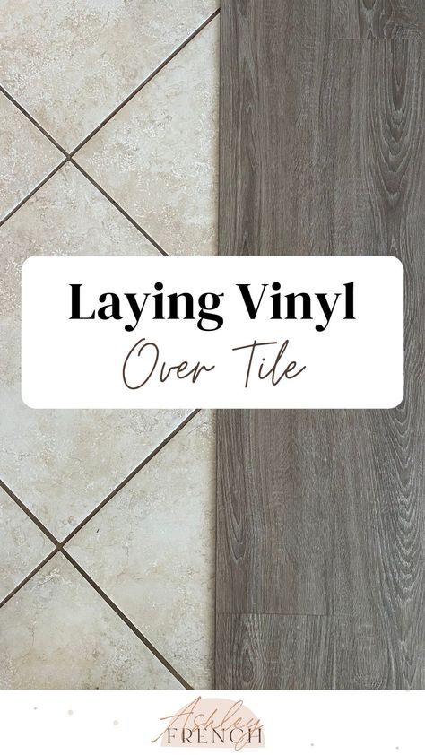 Do you want vinyl flooring instead of tile in your home? Here I share a step-by-step how to guide on how to lay vinyl plank flooring directly on top of tile. I answer most commonly asked questions on completing this home project as well as concerns you may have. I share what vinyl we used, the tools we used, & whether vinyl planks are waterproof. Find more DIY floor ideas, affordable home renovations, and home ideas on a budget at ​https://mrsashleyfrench.com/. Vinyl Flooring On Top Of Tile, Luxury Vinyl Plank Over Ceramic Tile, Luxury Vinyl Plank Bathroom Floors, How To Lay Luxury Vinyl Plank Flooring, How To Lay Flooring Vinyl, Lvp Flooring That Looks Like Tile, Vinyl Plank Over Tile Floor, Luxury Vinyl Over Ceramic Tile, How To Lay Lvp Floor