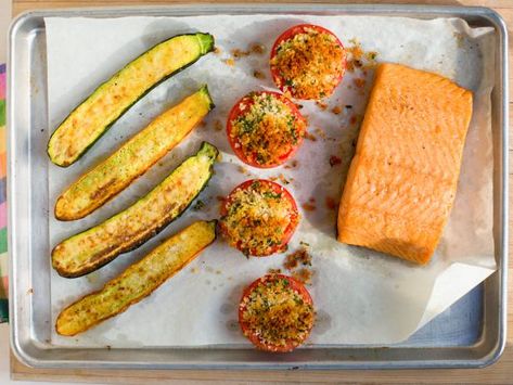 Salmon And Zucchini, Salmon Steak Recipes, Zucchini Dinner, Easy Sheet Pan Dinners, Night Recipes, Sheet Pan Suppers, Sheet Pan Dinners Recipes, Food Network Canada, Baked Salmon Recipes