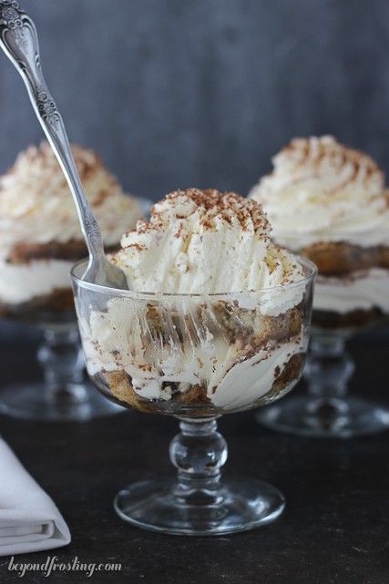 Maple Bourbon Tiramisu Parfaits Maple Tiramisu, Bourbon Tiramisu, Bourbon Dessert, Mascarpone Mousse, Beyond Frosting, Maple Recipes, Bourbon Caramels, Parfait Cups, Bourbon Recipes