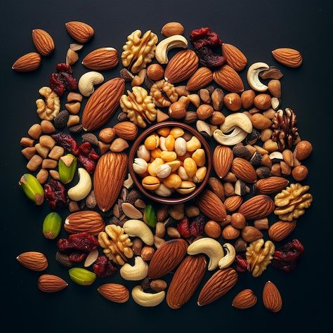 Photo nutty delight topview organic nuts... | Premium Photo #Freepik #photo Nuts And Dry Fruits, Dry Fruits Photography, Nuts Picture, Food Groups For Kids, Nuts Photography, Nut Photography, Nuts Design, Best Dried Fruit, Nut Store