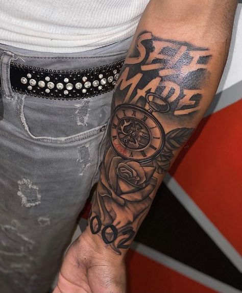 Small To Medium Tattoos Men, 410 Baltimore Tattoo, Humble Beast Tattoo Men Forearm, Quarter Sleeve Tattoos Men, Gangsta Tattoos Men Design Arm, Selfmade Tattoos For Men, Men Tattoo Ideas Sleeve Inspiration, $100 Tattoos, 2002 Tattoo Ideas For Men