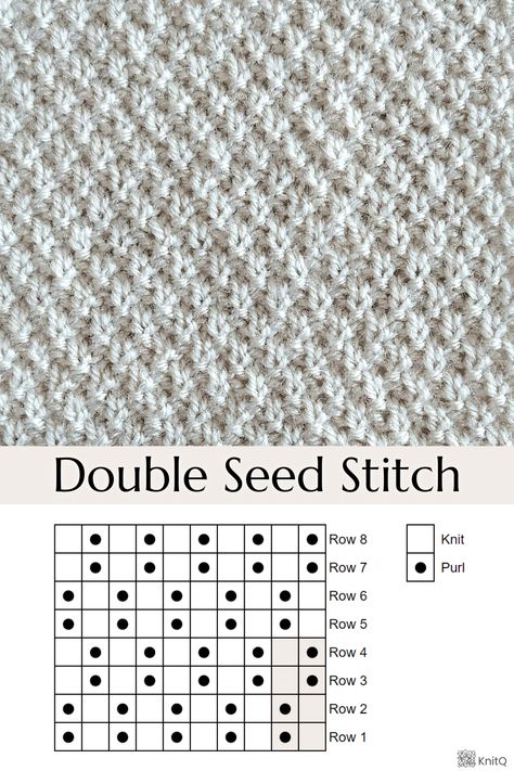 How to knit the double seed stitch. Just the right amount of texture for your knitting projects. #knittingstitches #doubleseedstitch How To Do Different Knitting Stitches, Seed Knitting Stiches, Knitting Seed Stitch, Half Brioche Knit Stitch, Linen Stitch Projects, Different Stitches Knitting, Double Seed Stitch Knitting, Knitting Moss Stitch, Moss Knit Stitch