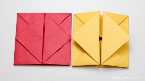 These are the instructions to learn how to make a nifty origami envelope or pouch that opens out to be a box, this easy origami only takes a few minutes. Origami Envelope Easy, Origami Kutu, Origami Dog, Envelope Tutorial, Origami Yoda, Origami Cards, Origami Star Box, Origami Ball, Origami Envelope