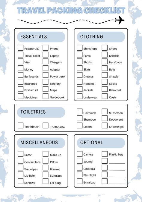 Planning a trip? This ultimate travel packing checklist ensures you never leave anything behind! From travel essentials and must-have clothing items to toiletries, gadgets, and important documents, this checklist covers everything you need for a stress-free vacation. Whether you're headed on a weekend getaway, international trip, or a beach vacation, use this packing guide to stay organized and prepared."

#Travel
#PackingChecklist
#TravelEssentials
#PackingGuide
#vacation
#organized
#musthaves Planning A Trip Checklist, Checklist Before Vacation, Travel Shopping List, Packing Lists For Travel, Things To Pack On A Trip, Travel Preparation Checklist, What To Pack For A 5 Day Trip, Flying Checklist, Packing Ideas For Traveling