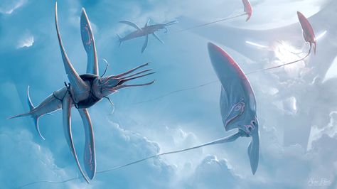 Flying alien Atmospheric Beast, Alex Ries, Scifi Illustration, Creature Fantasy, Alien Life Forms, Science Fiction Illustration, Arte Alien, Alien Concept, Alien Design