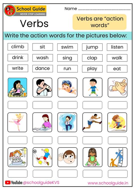 Verbs Worksheets 2 Class English Worksheet, Verbs For Grade 1, Verb Worksheets For Grade 1, Verbs Activities For Kids, Action Verbs For Kids, Action Words Worksheet, Action Verbs Activities, Verb Lesson, Action Verbs Worksheet