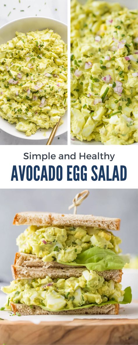 Stop guessing what's in your deli egg salad sandwich! This fast and fresh Creamy Avocado Egg Salad is a healthier alternative to traditional egg salad because there’s minimal mayo and tons of flavor from dijon mustard, lemon juice, red onions, and fresh herbs. Perfect for breakfast or lunch. Save this recipe for later! Egg Salad And Avocado, Avo And Egg Salad, Healthy Avocado Egg Salad, Lunch Ideas With Avocado, Avacodo Egg Salad, Healthy Egg Salad Sandwich, Egg Salad Healthy, Egg Avocado Salad, Keto Egg Salad Recipe