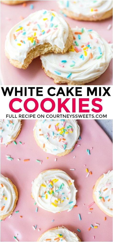 white cake mix cookies recipe using boxed cake White Box Cake Recipes Ideas, White Cake Box Cookies, Recipes With Vanilla Cake Mix Boxes, White Cake Mix Recipes Boxed Dump, What To Make With White Cake Mix Recipes, Cakemix Cookie, White Cake Mix Recipes, White Cake Mix Cookies, Mousse Au Chocolat Torte