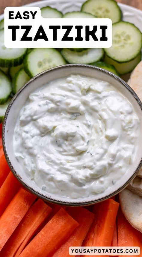 This authentic Greek Tzatziki sauce recipe is refreshing and tangy, with simple ingredients including yogurt, cucumber, garlic. Greek Taziki Recipe, Tsiki Sauce Recipe, Authentic Greek Tzatziki Recipe, Cucumber Tzatziki Sauce, Tsiki Sauce Recipe Greek, Tsaziki Recipe Easy, Tzaki Sauce Recipe Greek Yogurt, Tziki Sauce Recipe Greek Yogurt Easy, Tsatsiki Recipe Greek Yogurt