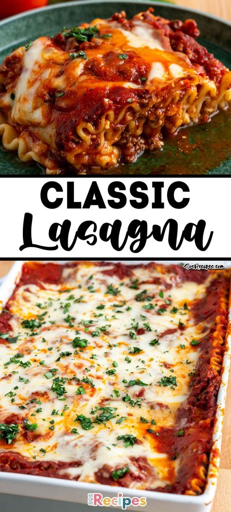 Save this classic lasagna recipe now. It’s a life saver. I always have one lasagna in the freezer for those times when you suddenly find yourself in need to feed a crowd. Lasagna Recipe Best, Ricotta Lasagna Recipe, Lasagna Sauce Recipe, Best Ever Lasagna Recipe, Authentic Lasagna Recipe, Simple Lasagna Recipe, Easy Lasagne Recipes, Easy Lasagna Recipe With Ricotta, Cheese Lasagna Recipe