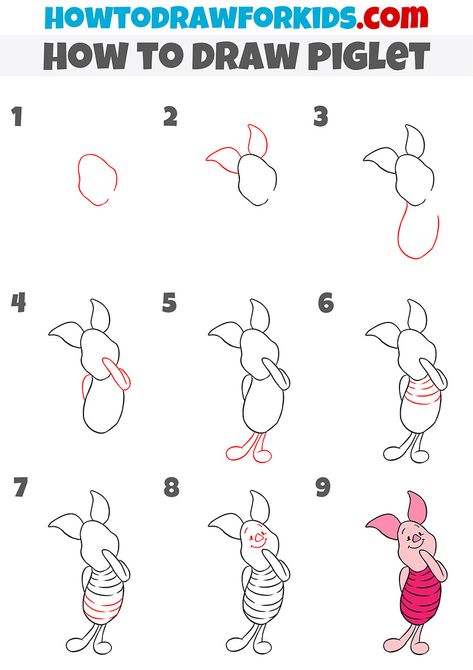 how to draw piglet step by step Disney How To Draw Step By Step, Easy Piglet Drawing, Disney Doodles Simple Step By Step, Drawing Tutorial Step By Step Beginner, Beginning Drawings Step By Step, How To Draw Piglet Step By Step, How To Draw Piglet, How To Draw Cartoon Characters Step By Step Easy, Disney Doodles Step By Step