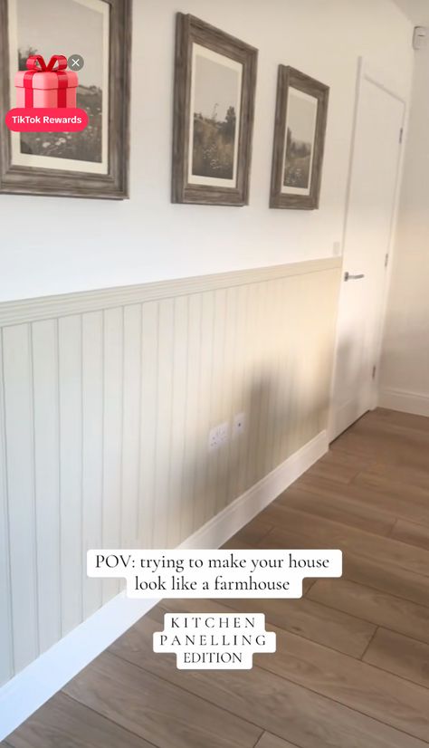 Living Room With Half Wood Paneling, Beige Half Wall Panelling, Laundry Room Wall Paneling, Wainscoting Kitchen Walls, Beadboard Half Wall Kitchen, Half Wainscoting Wall, Farmhouse White Walls, Painting Paneling Walls Before And After, Kitchen Wood Paneling