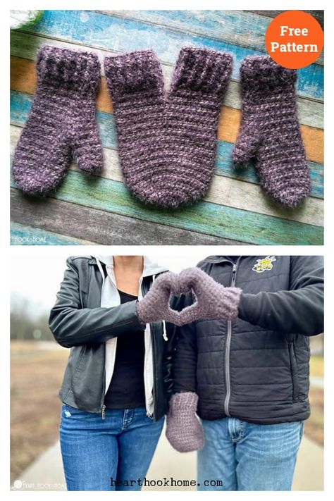 Couples Mittens Free Crochet Pattern Wedding Crochet Patterns, Christmas Clothing Ideas, Crochet Mitts, Crochet Mittens Free Pattern, Crochet Mittens Pattern, Crochet Men, Glove Pattern, Crochet Gloves Pattern, Kids Christmas Outfits