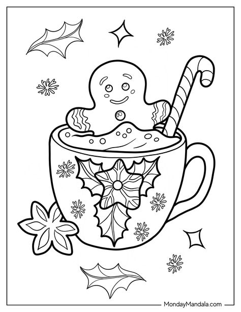 Hot Chocolate Coloring Pages, Colouring Pages For Adults Printable Free, Chocolate Coloring Pages, January Coloring Pages, Gingerbread Man Coloring Page, Candy Cane Coloring Page, Cer Nocturn, Candy Coloring Pages, Free Christmas Coloring Pages