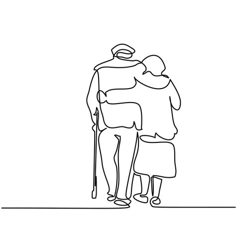 Drawing Happy, Elderly Couples, Hugging Couple, Old Couples, Continuous Line Drawing, Hur Man Målar, Continuous Line, Couple Drawings, Wire Art