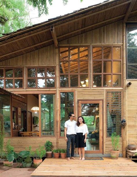 A Bamboo House Embraced by Nature Modern Bahay Kubo, Nice Architecture, Bamboo Building, Hut House, Tropical House Design, Bamboo House Design, Jungle House, Thai House, Bamboo Architecture