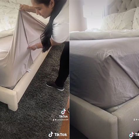 This Is How to Tuck in a Flat Sheet to Create Tight Corners Cozy Studio Apartment, Fitted Bed, Spring Cleaning Checklist, Spring Cleaning Hacks, Top Beds, Fitted Bed Sheets, Handy Dandy, Flat Bed, Under Bed