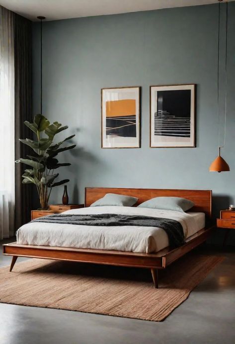 60s Bedroom Decor, Coastal Boho Decor, Mid Century Modern Bedroom Design, Boho Decor Ideas, Mid Century Modern Interior Design, Mid Century Bedroom, Mid Century Interior, Retro Bedrooms, Dorm Wall Decor