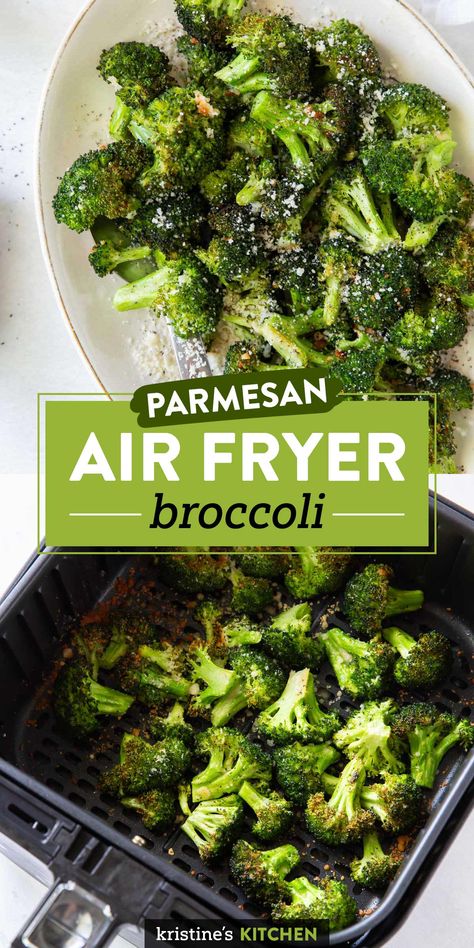 This Air Fryer Broccoli is one of our favorite easy and healthy air fryer recipes. You'll love this crisp-tender broccoli with Parmesan cheese! This recipe works well with both fresh and frozen broccoli. Air Fryer Frozen Broccoli, Frozen Broccoli Recipes, Broccoli Roasted, Air Fryer Broccoli, New Air Fryer Recipes, Healthy Broccoli, Air Fried Food, Healthy Side Dish, Air Fryer Oven Recipes